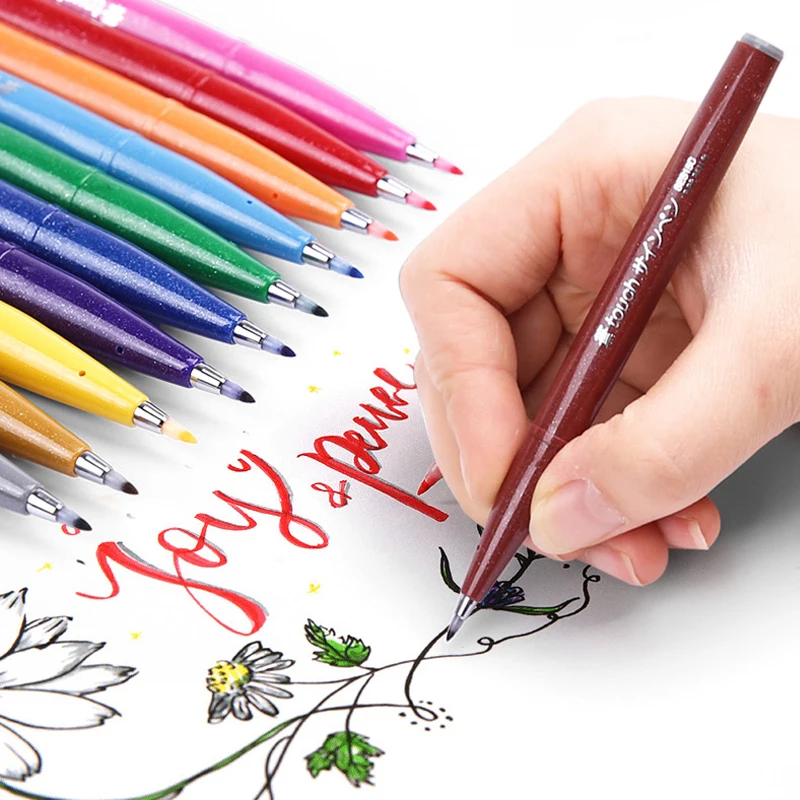 Pentel Pen Sign Pen - 12가지 색상의 일본 펜텔 터치 브러시