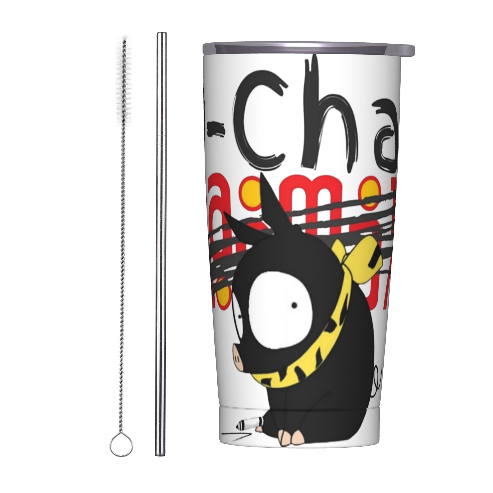 Home Office Logo - P-Chan Ranma 로고 절연 텀블러(빨대 포함)