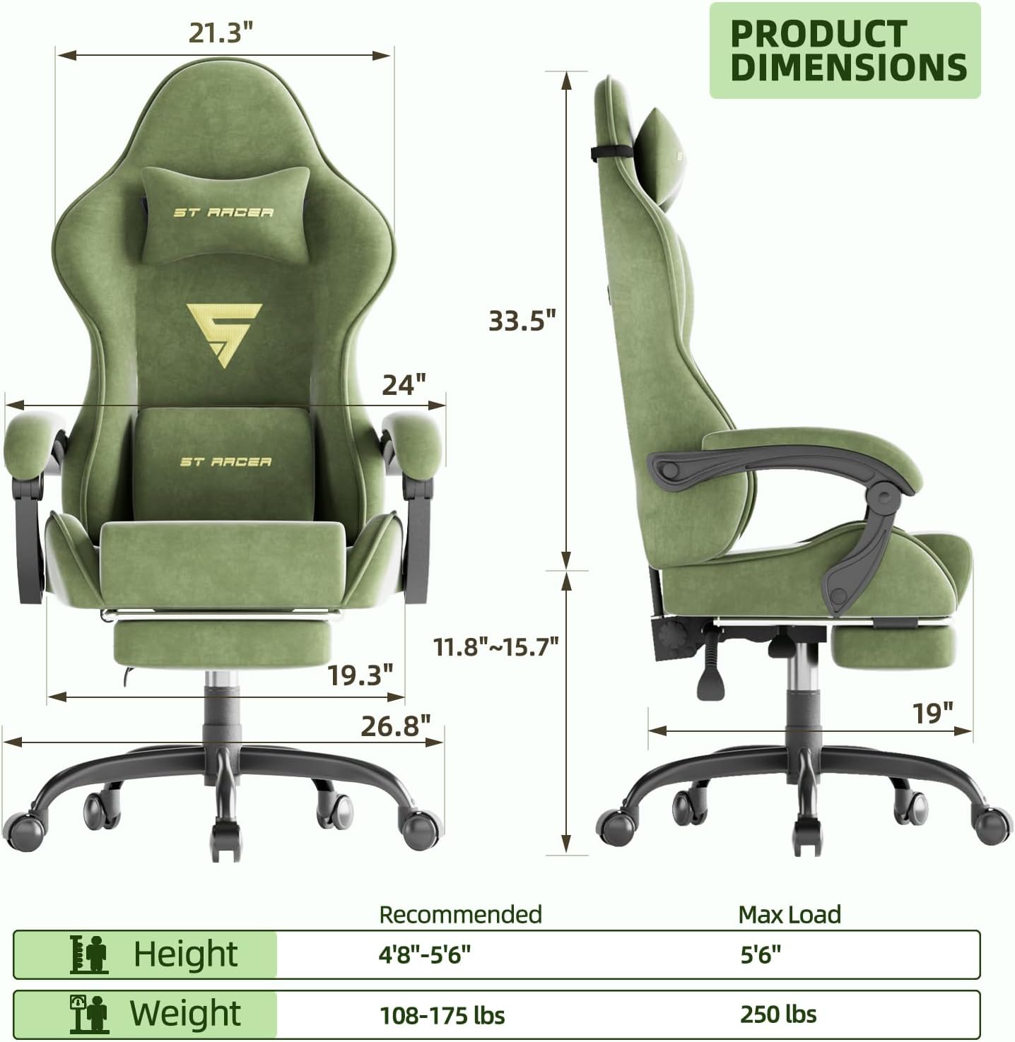 성인용 게이밍 의자, 발 받침대와 허리 지지 마사지 기 - Ergonomic Office Chair 리뷰 및 가격